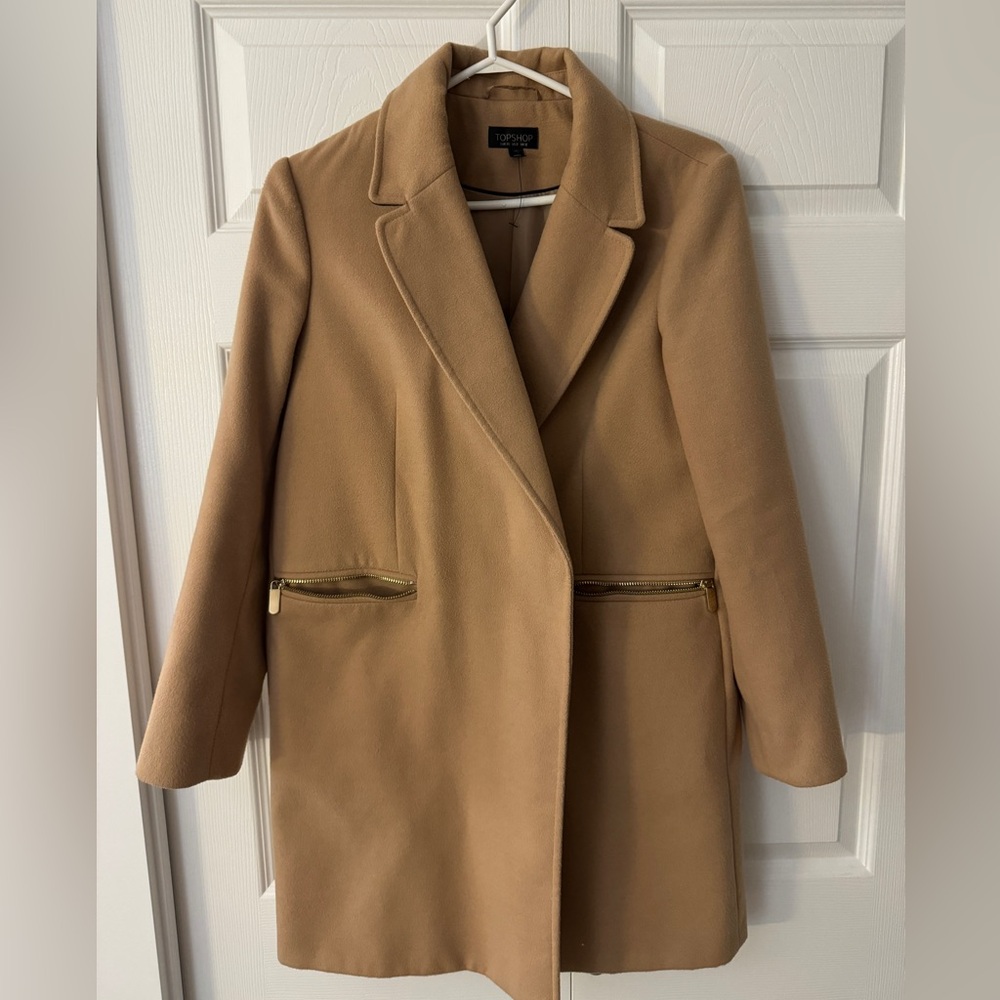 Top Shop Oversized Coat (Tan/Cream) - Picture 5 of 6